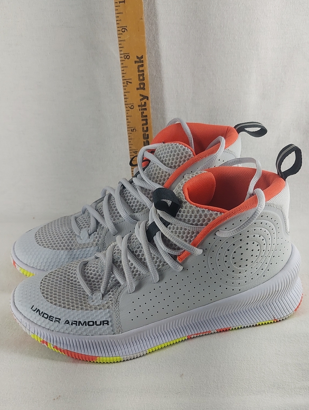 Under Armour Mens' Light Gray and Orange Basketball Shoes